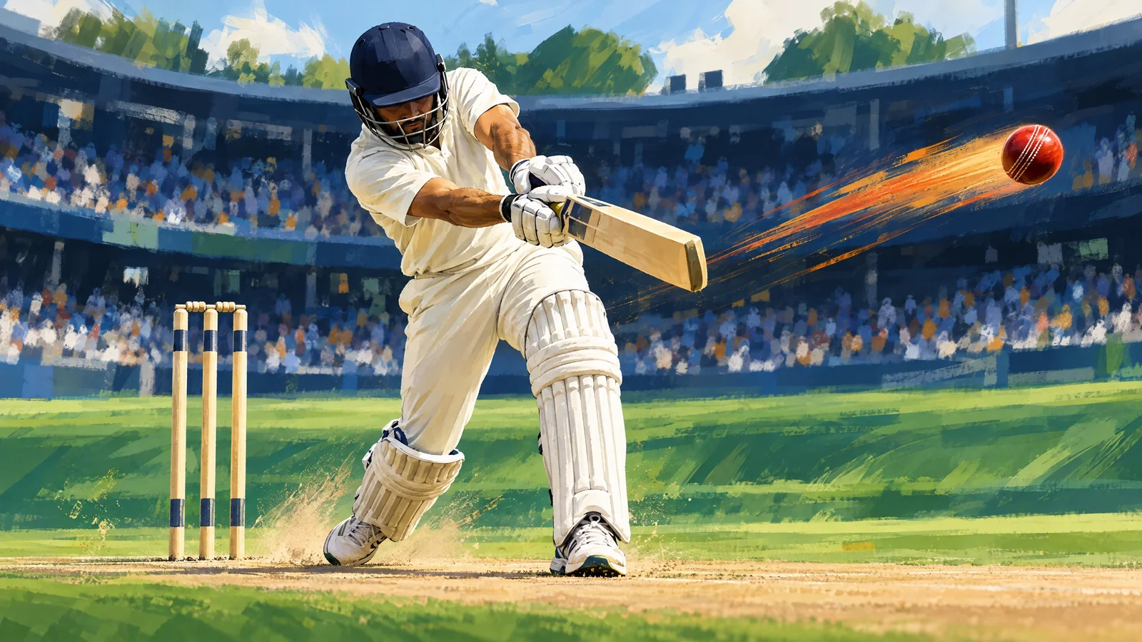Original cricket batting artwork for the Bahrain vs Kuwait preview