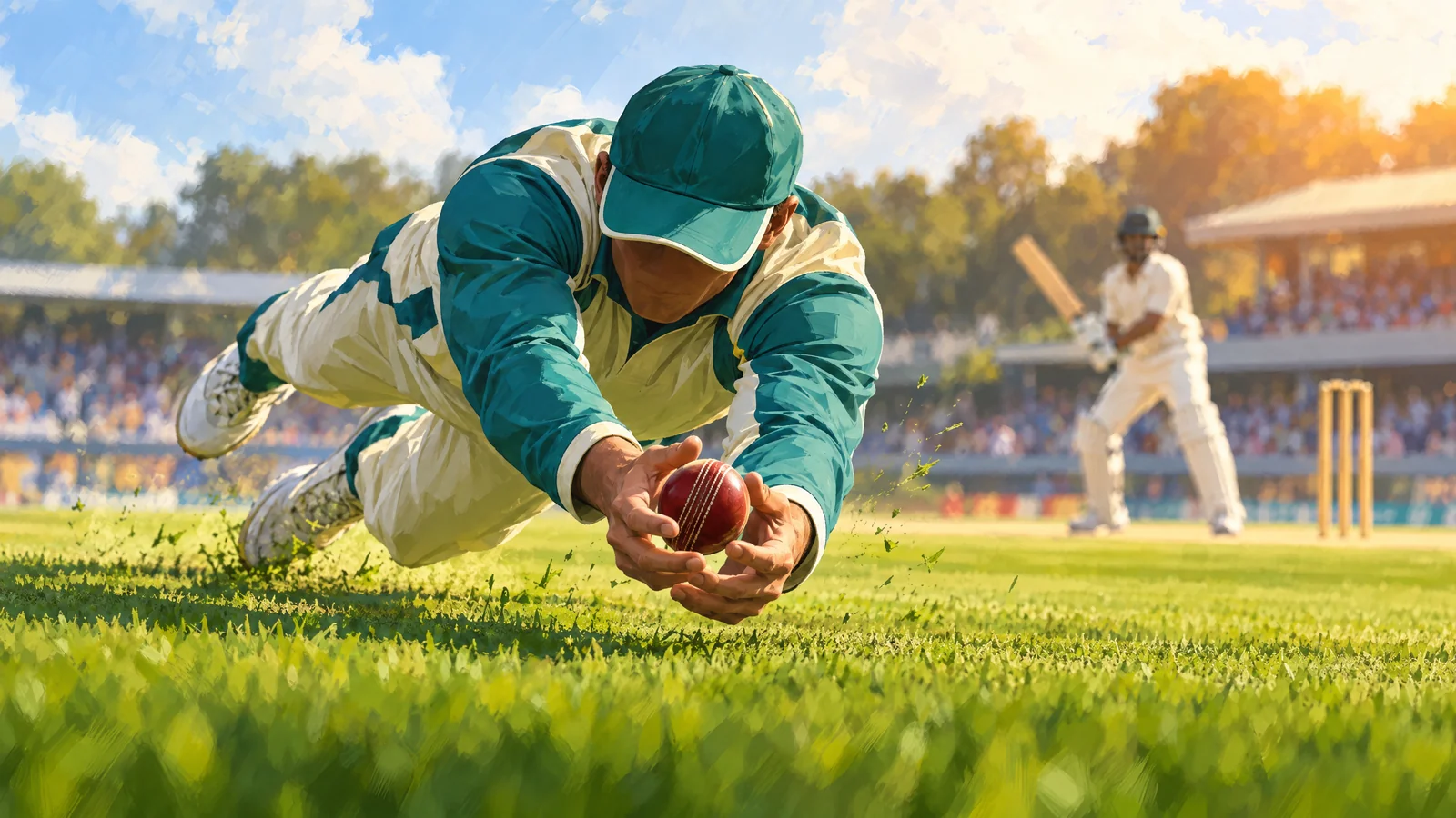 Original cricket fielding artwork for the Malaysia vs Saudi Arabia preview