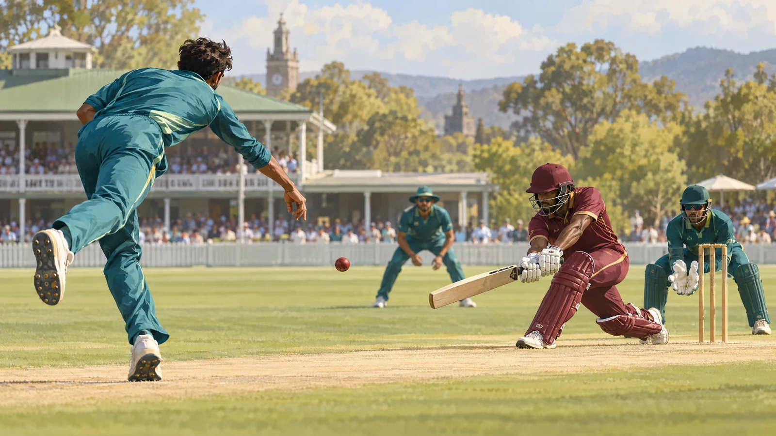 Original cricket spin-bowling artwork for the China vs Hong Kong preview